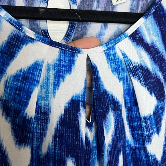 Tahari ASL Blue/Ivory Tie Dye Stretch Jersey Pleated Top - Size Large - Picture 4 of 5